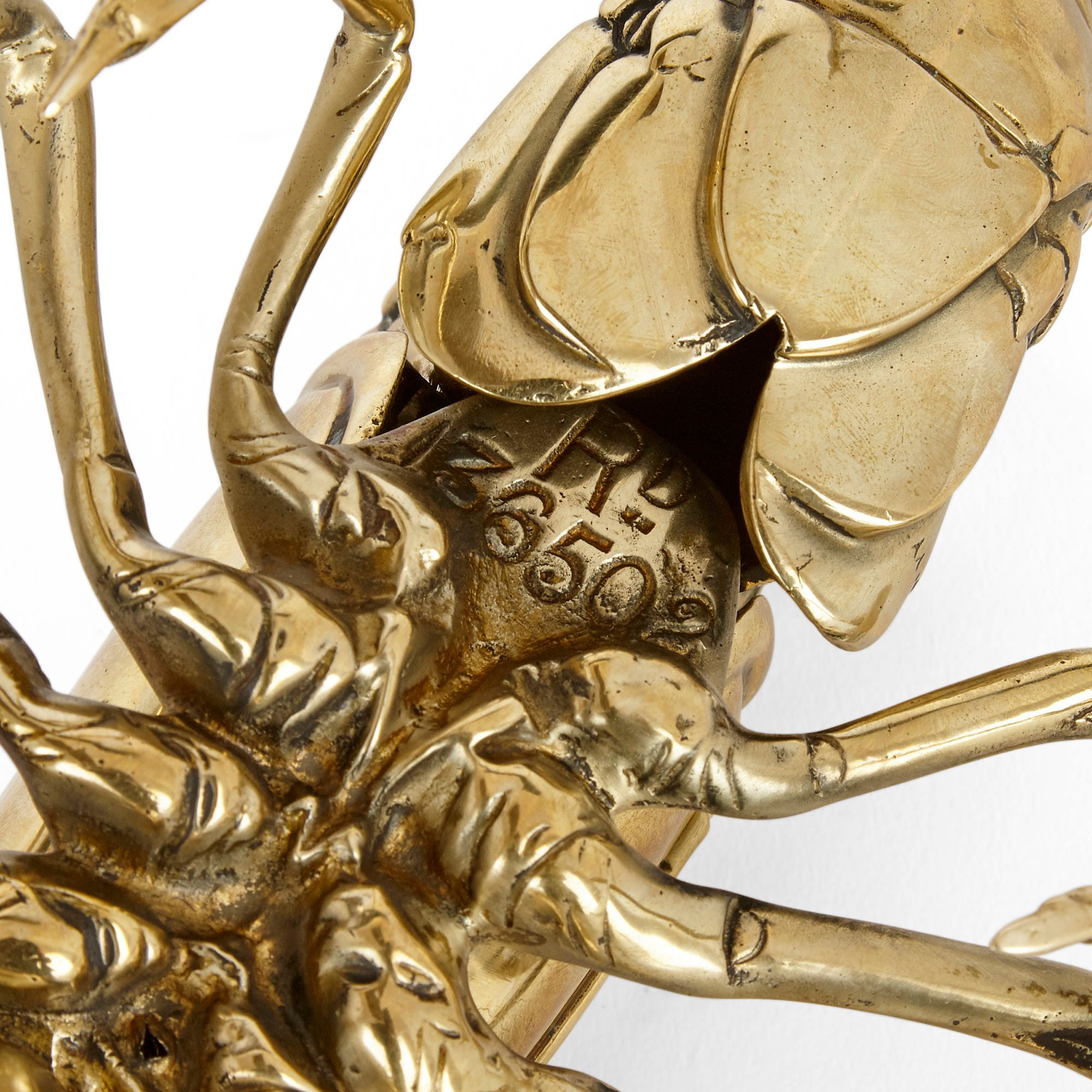 Antique Victorian articulated brass lobster-form inkstand
