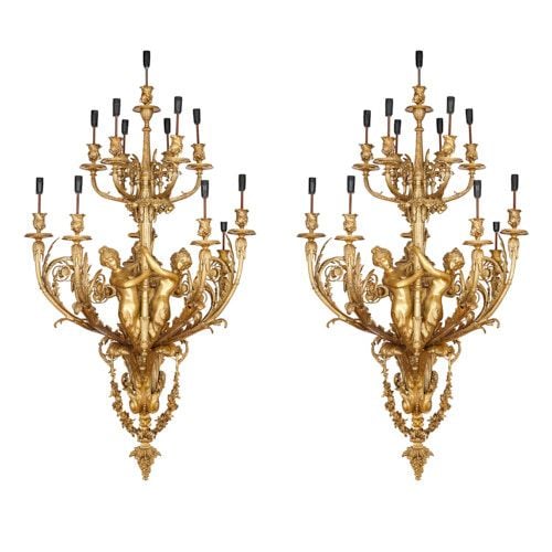 Pair of very large French ormolu wall lights