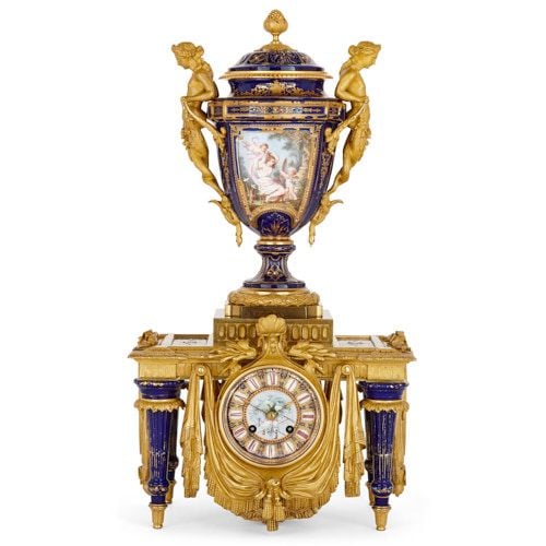 Porcelain and ormolu mantel clock by Barbedienne and Sévin
