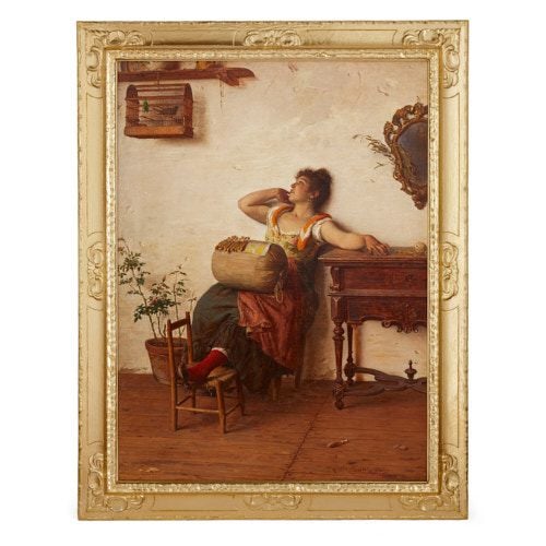'The Lacemaker,' large oil painting by Paoletti