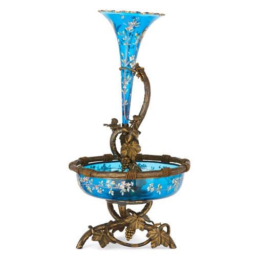 Large Bohemian ormolu and enamelled glass centrepiece vase