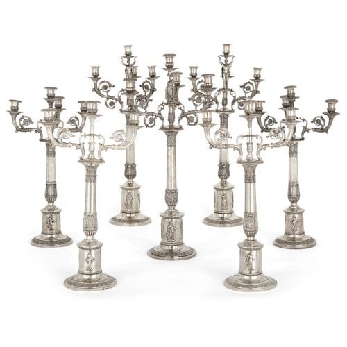 Impressive Empire period garniture of German silver candelabra