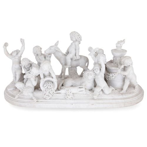 'Bacchanalia', large marble sculptural group by Brou