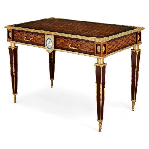 Ormolu and porcelain mounted marquetry desk by Donald Ross