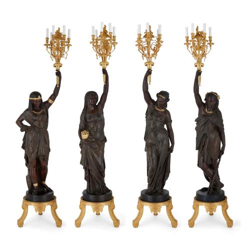 Set of large torchères of the Four Continents by Miroy Frères