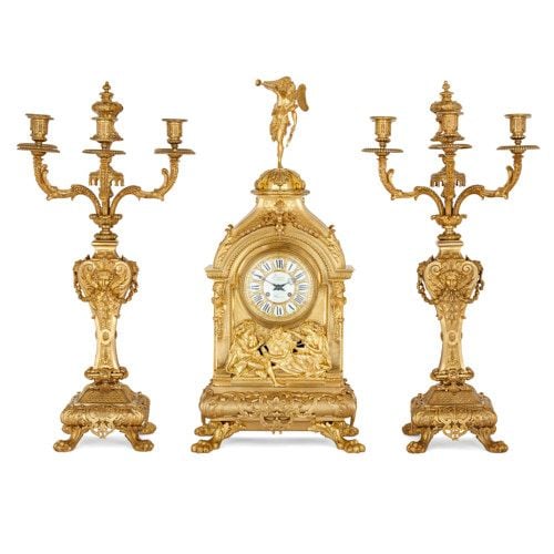 Napoleon III period ormolu clock set by Picard and Denière