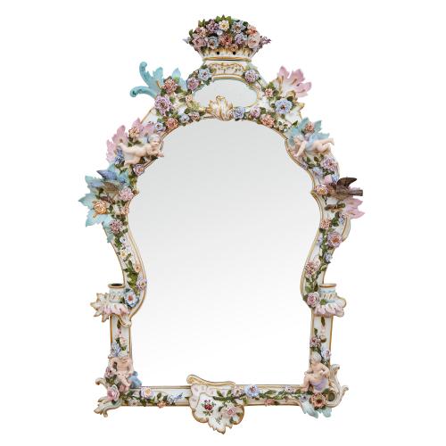 Meissen Rococo style encrusted porcelain floral mirror