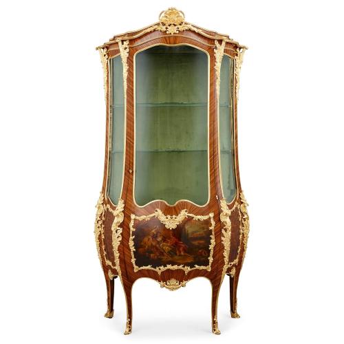 A Louis XV style ormolu-mounted Vernis Martin parquetry vitrine