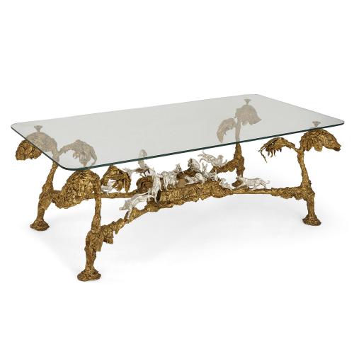 Modern silvered and gilt bronze coffee table after JM David