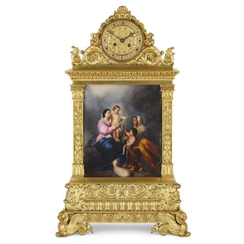 Large ormolu and porcelain mantel clock by Silvani