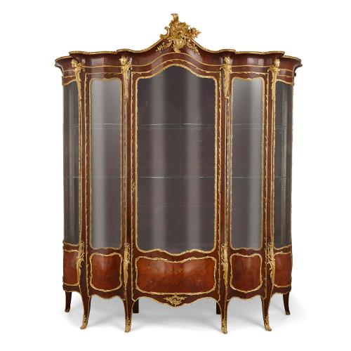 Very large Napoleon III ormolu mounted marquetry vitrine