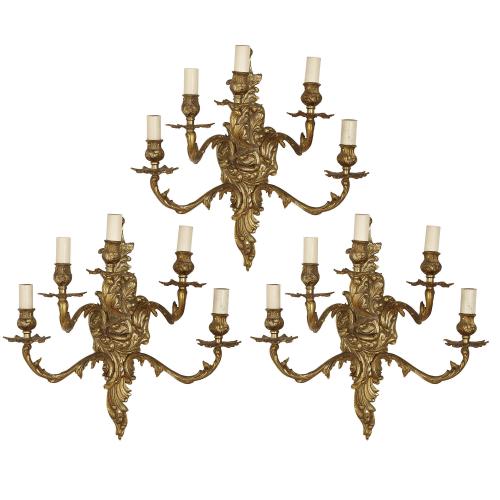 Set of three Baroque style ormolu wall lights