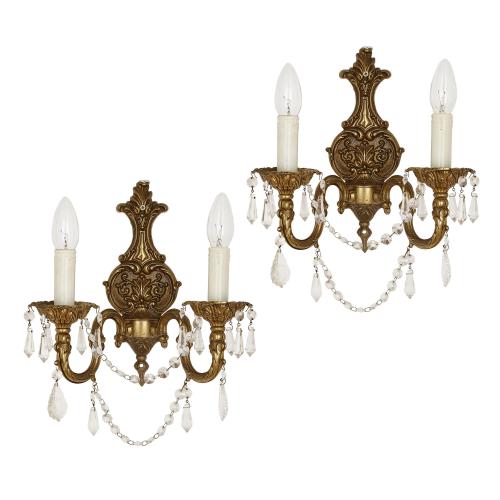 Pair of cut glass and gilt metal Rococo style wall lights