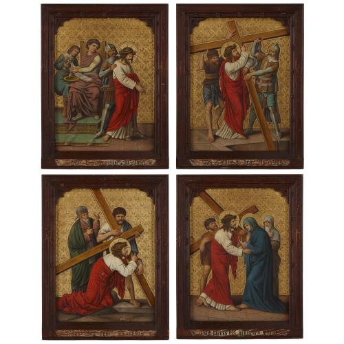 Set of four English Christian paintings on copper