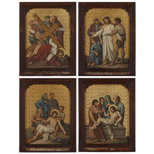 Set of four Christian oil on copper paintings