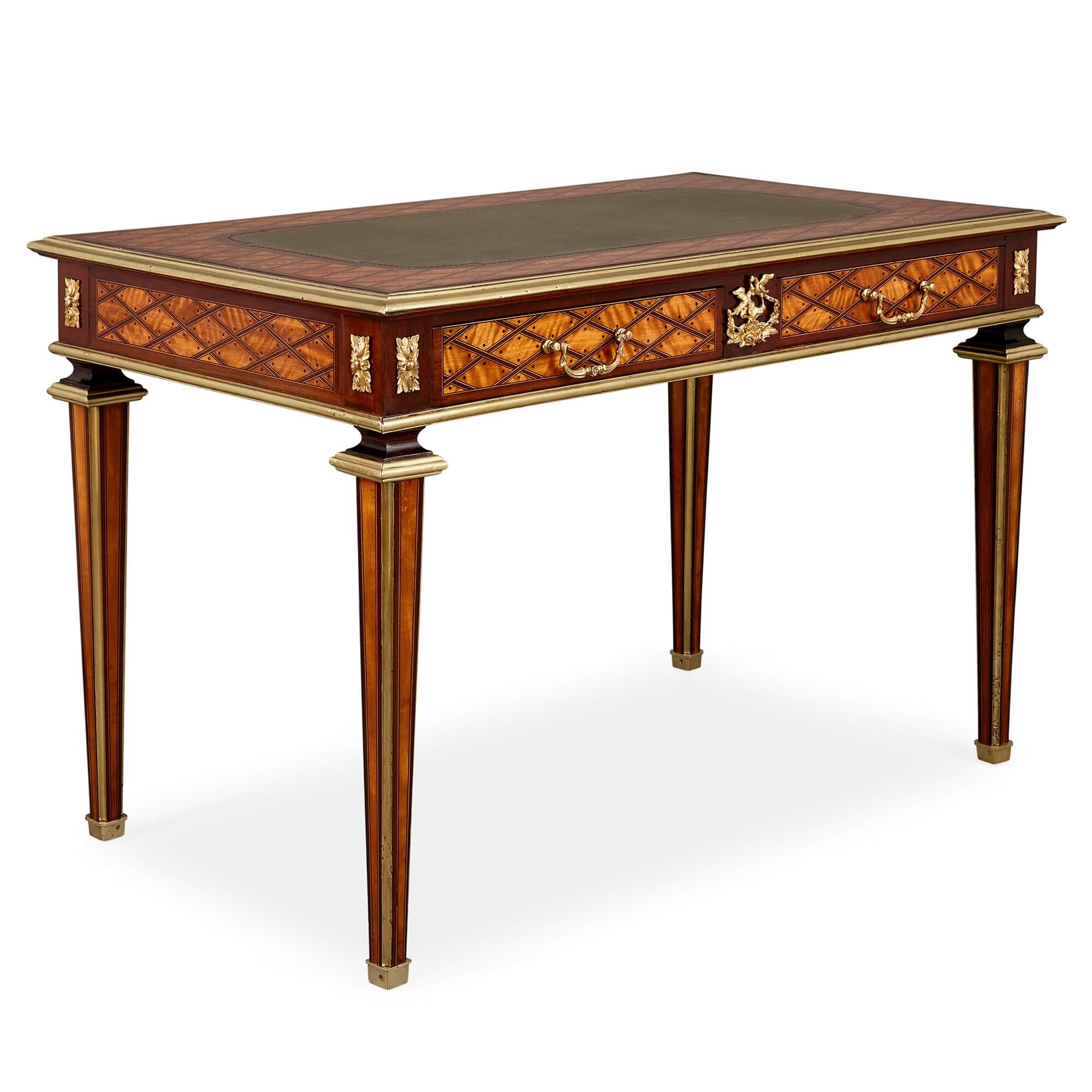 Louis XVI mahogany satinwood ebony and ormolu table crire