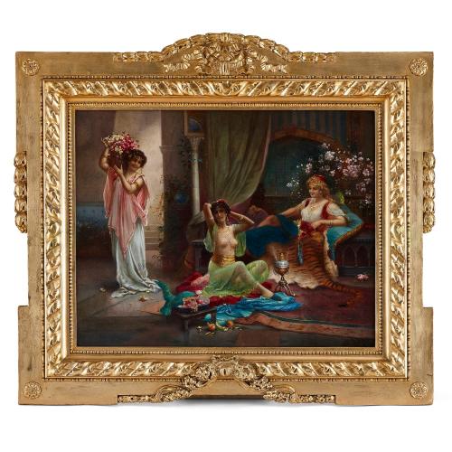 'In the Harem', large and rare Orientalist painting by Zatzka