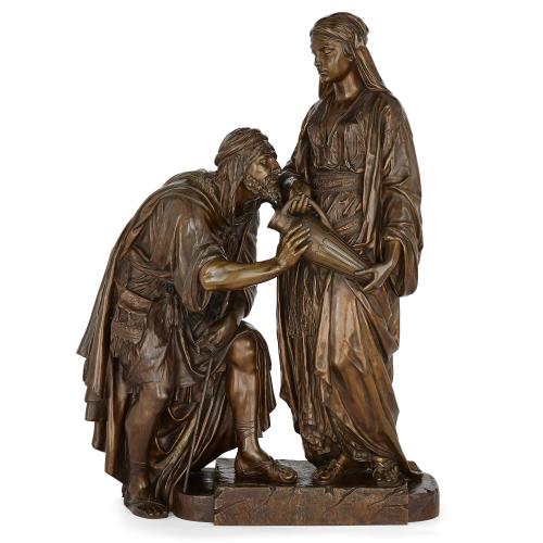 'Rebecca and Eliezer', Orientalist patinated bronze by Guillemin