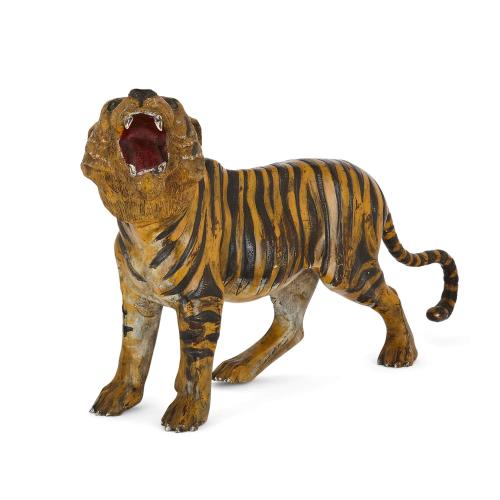 A large Viennese cold painted bronze tiger model by Franz Bergman