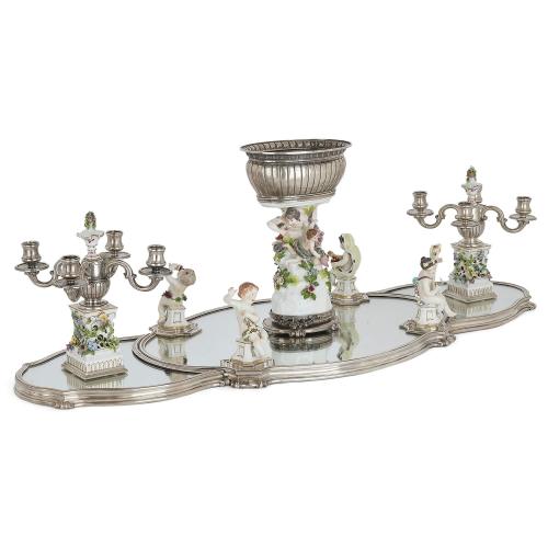 Silver and porcelain surtout de table by Tétard Frères and Samson