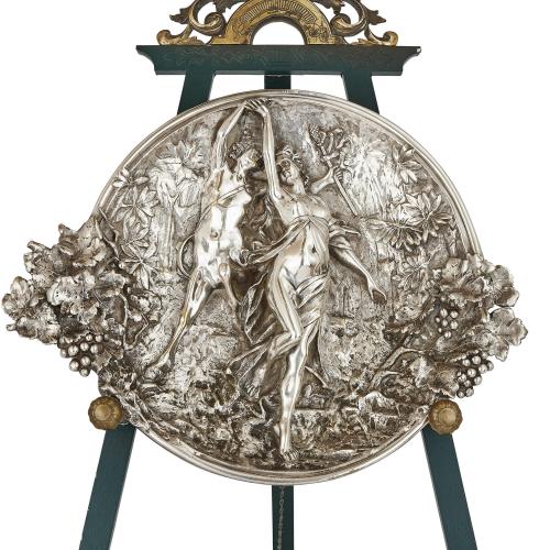Large Italian Art Nouveau Silvered Bronze Charger by Broggi