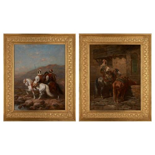 Two Orientalist paintings of Arabian horsemen by Ad. Schreyer