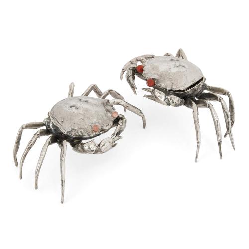 Set of eight Italian silver crab-form boxes by Buccellati