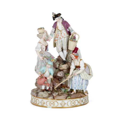 A large Meissen porcelain group of gardeners, late 19th century