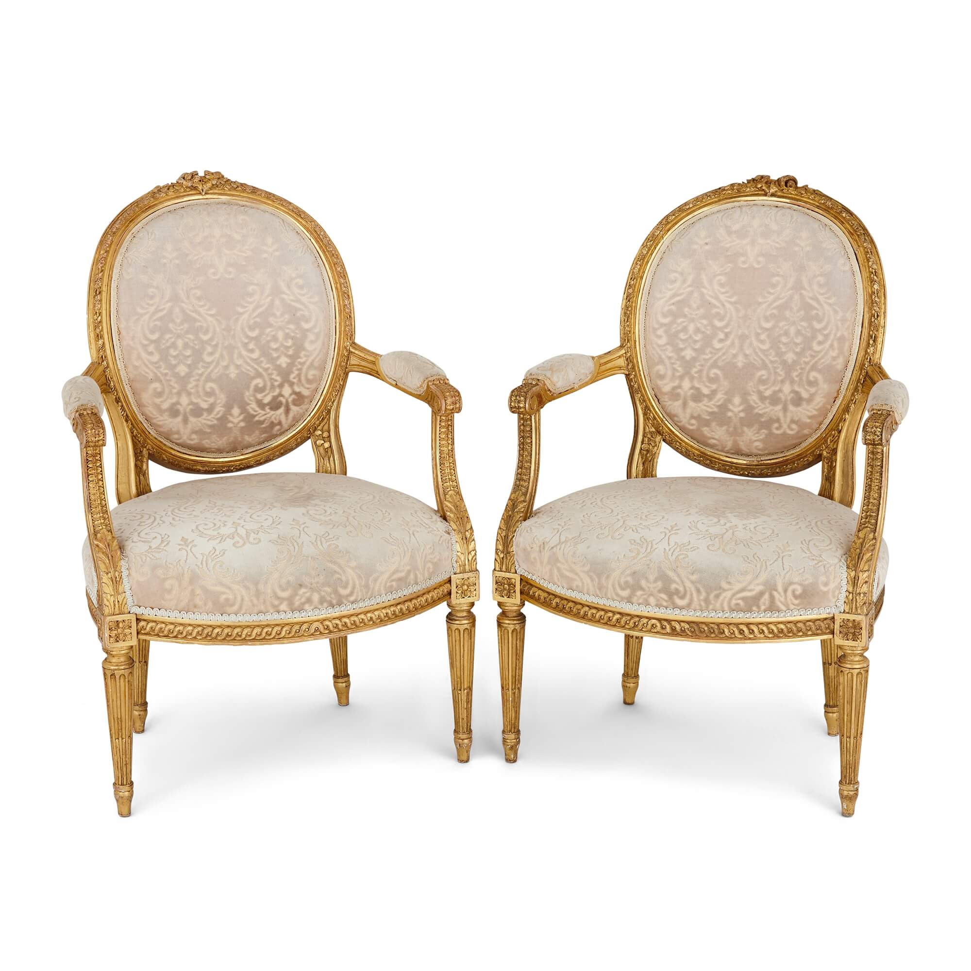 A Large Pair Of Louis Xvi Style Gilt Wood Arm Chairs Auction