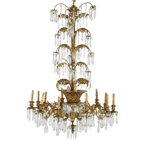 Antique French Belle Époque ormolu and cut glass 12-light chandelier