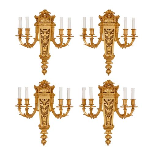 Set of four Baroque style ormolu wall lights by Henri Picard
