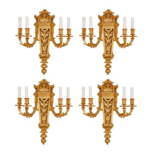 Set of four Baroque style ormolu wall lights by Henri Picard