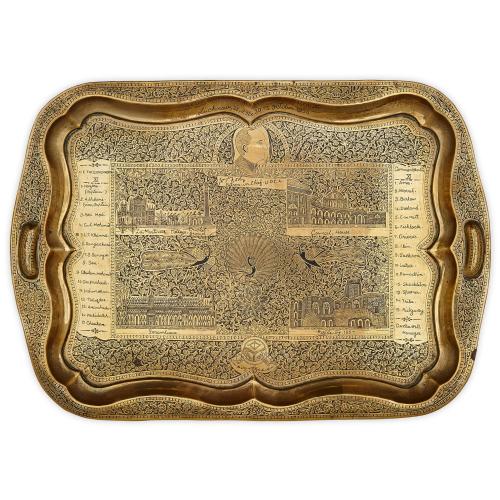 An engraved brass commemorative Cricket presentation tray