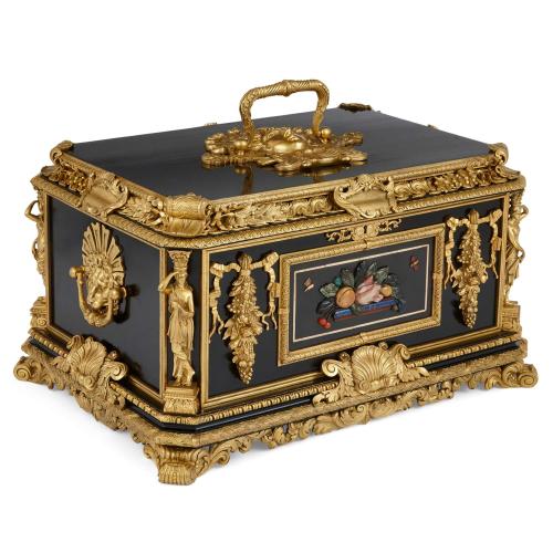 Exceptionally rare ormolu and pietra dura mounted ebony casket