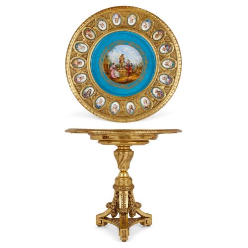 Giltwood and porcelain mounted Sevres style gueridon