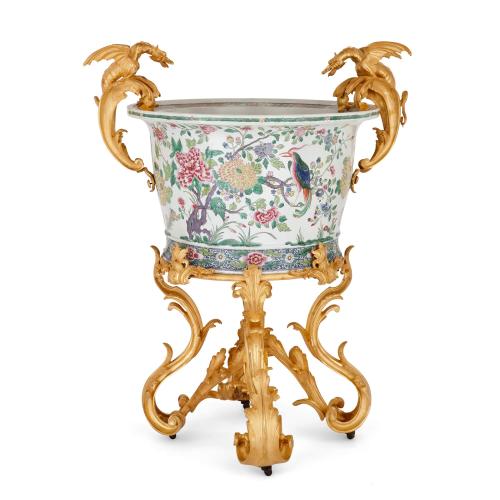 One large ormolu mounted Chinese porcelain jardinière 