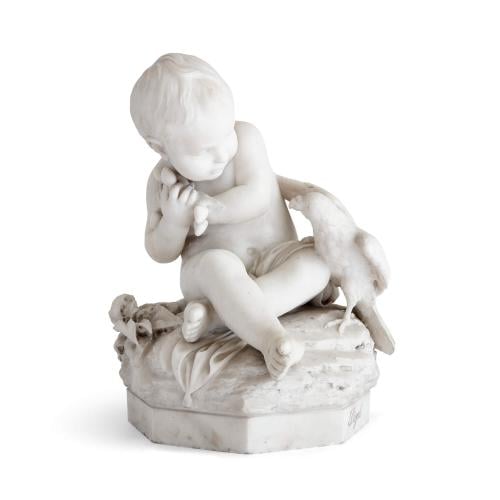 One 19th century putto marble sculpture, signed 'Pigal'