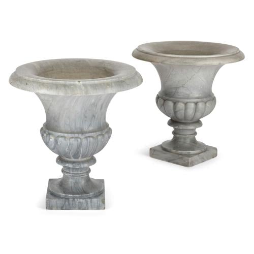 Pair of large 19th century grey marble Campana form garden vases