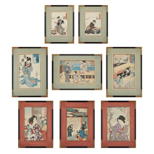 Set of eight Japanese Meiji period woodblock prints
