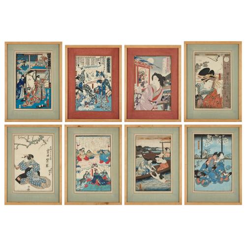 Set of eight Japanese Meiji period woodblock prints