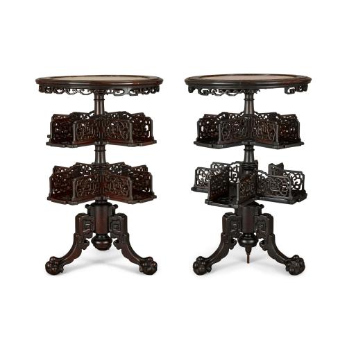 Two carved hardwood and specimen stone Chinese tables 