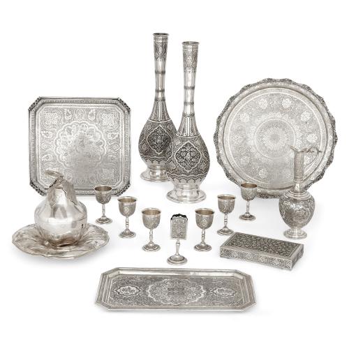Collection of antique Persian silverware and silver tableware
