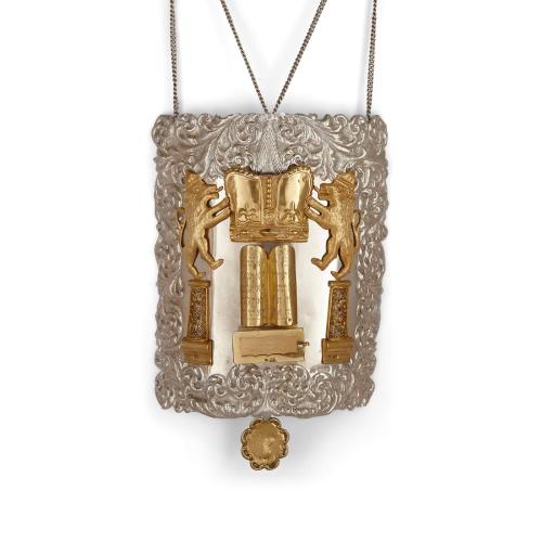 Silver gilt Judaica Torah breast plate or shield by Langleben, London