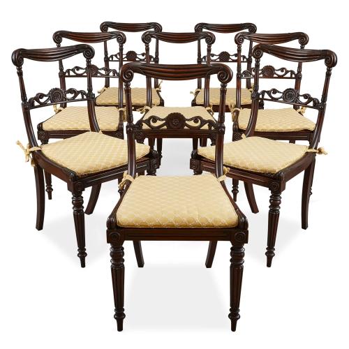 Set of eight elegant antique English late Victorian chairs