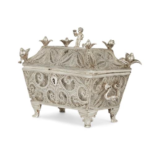 A continental early 20th century silver filigree box