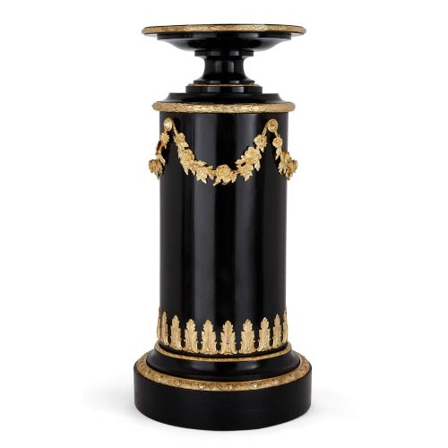 Napoleon III gilt-bronze ebonised pedestal with tazza surmount