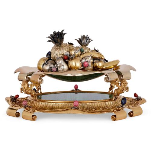 Large Italian silver, silver-gilt, and precious stone centrepiece