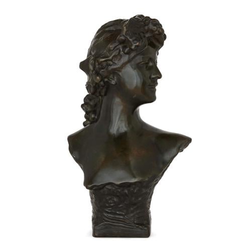 Bronze antique figurative bust of a young woman by Lambeaux