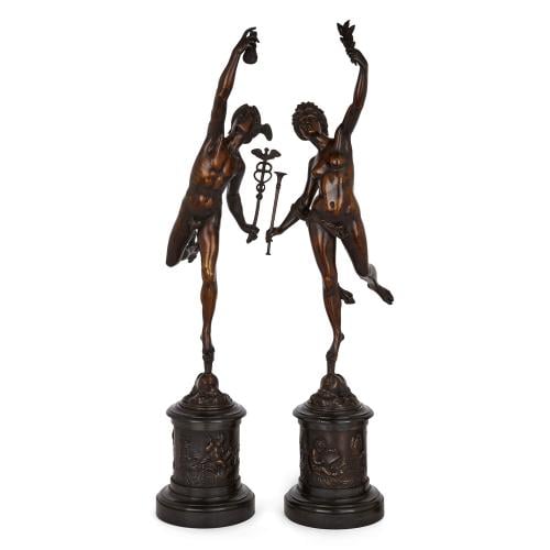 Pair of large bronzes of Mercury and Fortuna after Giambologna