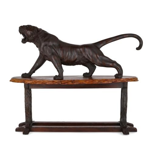 Very large Japanese Meiji period patinated bronze tiger model